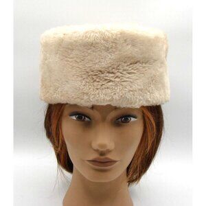 Union USA Made Off White Faux Fur Hat Russian Cossack Style Warm Cosplay Vintage